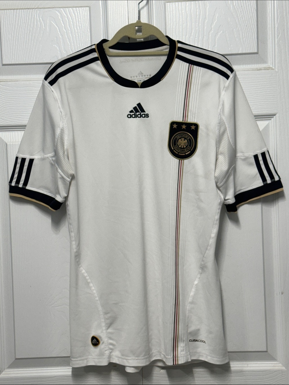 adidas Men’s White Germany National Team Soccer Jersey with Black & Gold Trim M